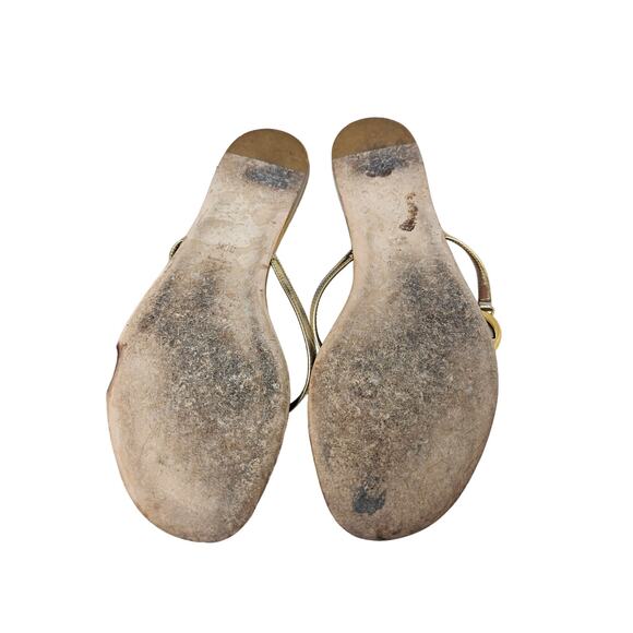Gucci 36 Miroir Gold Metallic Leather Flip Flop Sandal Thong Logo Dustbag Box - Picture 6 of 12